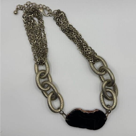 Gold Tone Chunky Chain Agate Statement Necklace EUC - Picture 4 of 8